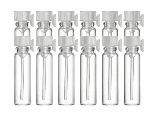 24 Pcs 1ml Empty Mini Glass Perfume Sample Vials,Refillable Liquid Containers Perfume Sample Bottles with Clear Plastic Rod Caps for Essential Oils Aromatherapy Fragrance - color: Transparent