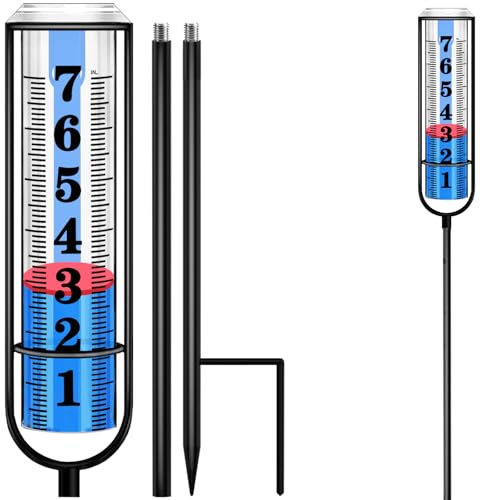 Rain Gauge Outdoor, Rain Gauges Outdoors Best Rated, Accurate Rain Measure Gauge for Garden, Thickened Tube Rain Meter with Stake, Adjustable Height & Large Font Water Gauge for Rain, Easy to Read - color: Accurate Rain Gauge A
