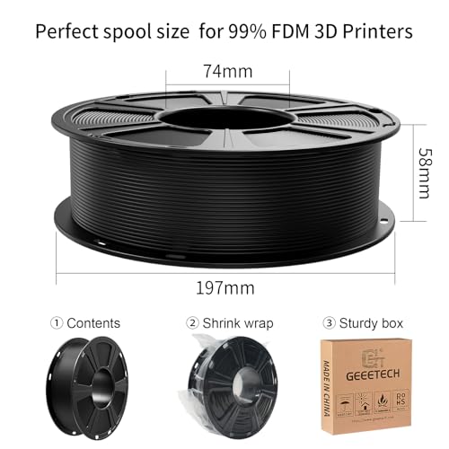 GEEETECH Black PLA Filament 1.75mm 1KG for Bambu AMS - color: 1kg Pla Black