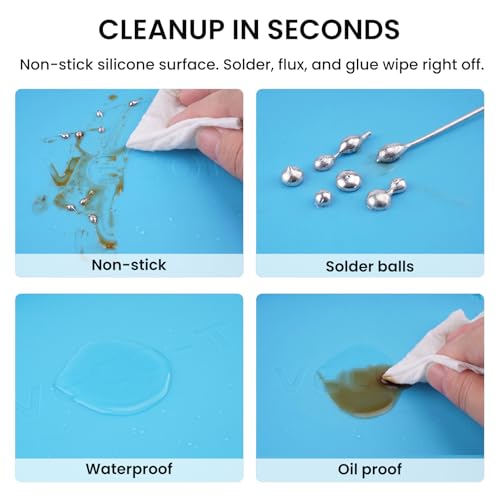 Silicone Soldering Mat with Soldering Stand, Heat Resistant 932°F, Large 20x14 Inch Non-Stick Workbench Mat for Electronics Repair, PCB, Phone, Watch, PC Building, Hobby & Craft – Blue - color: Blue