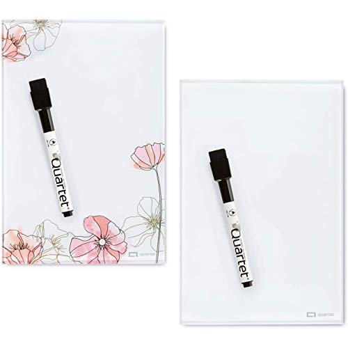Quartet Glass Desktop Notepad, 9" x 6", Whiteboard, Dry Erase Surface, Floral/White, 2 Pack (GDP96P) - color: Floral, style: Desktop Notepad (2pk)