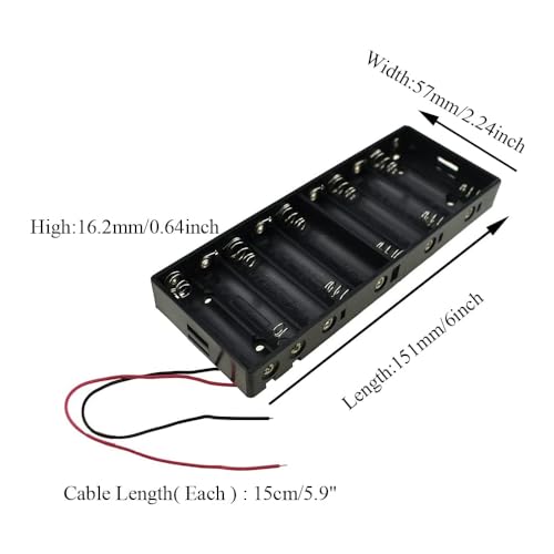 10 x 1.5V AA Battery Case Holder with Wire Bundle，AA Charging 10 Bay Battery Storage Boxes, 10 Slots in Parallel Black Plastic Batteries Case