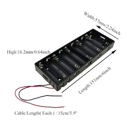 10 x 1.5V AA Battery Case Holder with Wire Bundle，AA Charging 10 Bay Battery Storage Boxes, 10 Slots in Parallel Black Plastic Batteries Case