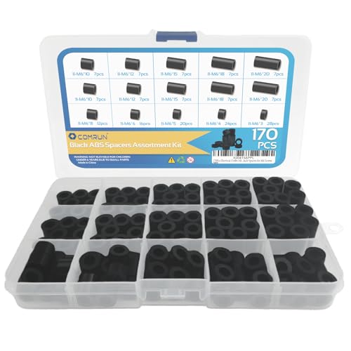 170Pcs Electrical Outlet ABS Spacers,ID 6.2mm OD 3mm 4mm 5mm 6mm 8mm 10mm 12mm 15mm 18mm 20mm,Spacer Assortment Kit,Without Threaded,Switch and Receptacle Spacers for M6 Screws