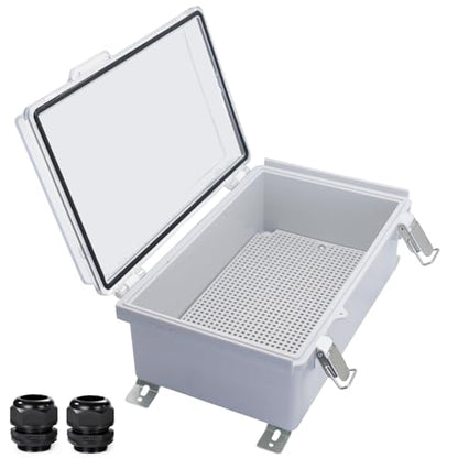 Waterproof Outdoor Electrical Box Junction Box Weatherproof IP67 ABS Plastic Enclosure Switch Router Project Box with Mounting Plate with Wall Bracket 2 Cable Glands Clear 10.23" x 6.3" x 3.94" - color: Clear, size: 10.23" x 6.3" x 3.94" 1pc