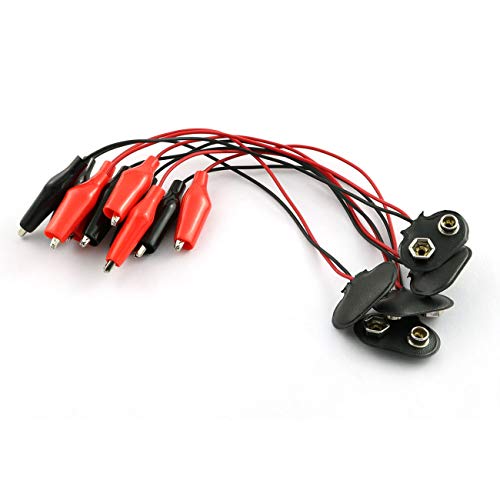 ZYAMY 5pcs T Type 9V Battery Snap Connector to Dual Alligator Clips Cable