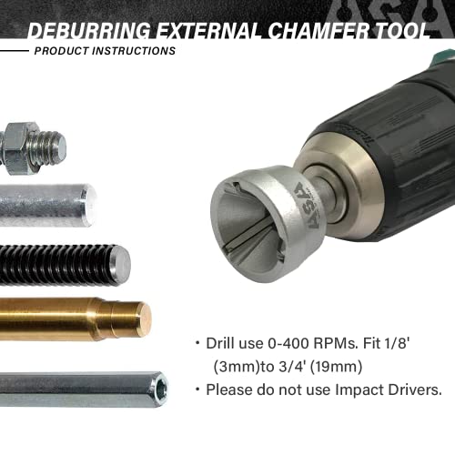 ASA Tools Deburring External Chamfer Tool, with HSS Blade, Deburring Drill Bit, Remove Burr Tools Quick Release Shank Fits for 1/8"-3/4"(3mm-19mm) - size: Deburring Drill Bit 3mm-19mm