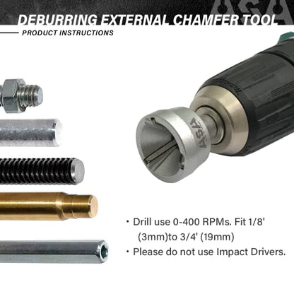 ASA Tools Deburring External Chamfer Tool, with HSS Blade, Deburring Drill Bit, Remove Burr Tools Quick Release Shank Fits for 1/8"-3/4"(3mm-19mm) - size: Deburring Drill Bit 3mm-19mm