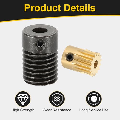 uxcell Worm Gear Set 15T 0.5 Module 15:1 Reduction Rate, Right Rotation Drive Gear Box Wheel Reduce Transmission Part (Brass Gear-3mm Bore, #45 Steel Rod 5mm Bore) - size: Gear-3mm, Rod-5mm Bore, style: 0.5M-15T