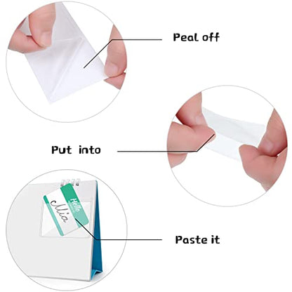 100 Self-adhesive Index Card Holder for Business Cards, Clear Plastic Sticky Labels Holders for Storage Bins Toy Bins Scrapbooks, Organize and Protect Cards Photos Labels (2.32 x 3.54'', 1.85 x1.57'')