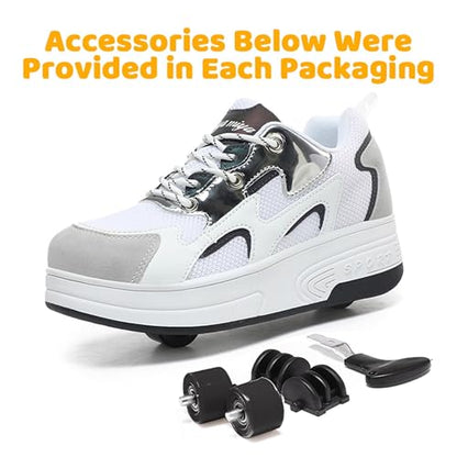 Wooowyet Roller Skate Shoes for Kids Boys Girls Rechargealbe Wheels Sneakers Fashion Roller Wheeled - color: Mesh White, size: 3 Little Kid