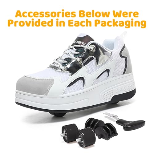 Wooowyet Roller Skate Shoes for Kids Boys Girls Rechargealbe Wheels Sneakers Fashion Roller Wheeled - color: Mesh White, size: 2.5 Little Kid