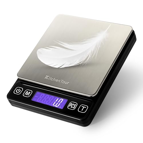 KitchenTour Digital Kitchen Gram Scale - 3000g/0.1g - High Accuracy Precision Food Scale with 9 Units(g/oz/ml/lb/lb:oz/gn/ozt/DWT/ct) - Meat Scale with Back-Lit LCD Display(Batteries Included) - size: 3000g/0.1g (Pack of 1)