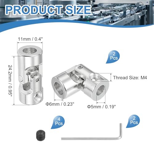 PATIKIL Rotatable Universal Steering Shaft 6mm to 5mm Inner Dia, 2 Pcs U Joint Shaft Coupling U Joints Coupler Connector Accessories with M4 Screws Spanner for Motor Model Robots - size: 6mm-5mm
