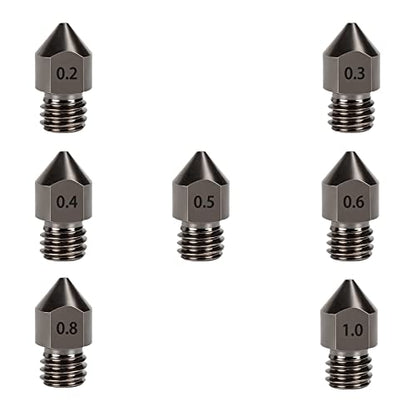 3D Printer Nozzles Hardened Steel Nozzles Extruder MK8 0.2mm, 0.3mm, 0.4mm, 0.5mm, 0.6mm, 0.8mm, 1.0mm for CR-8/CR-10/Ender 3/Ender 3S/5/6 and so on