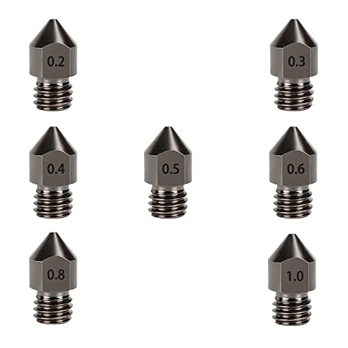3D Printer Nozzles Hardened Steel Nozzles Extruder MK8 0.2mm, 0.3mm, 0.4mm, 0.5mm, 0.6mm, 0.8mm, 1.0mm for CR-8/CR-10/Ender 3/Ender 3S/5/6 and so on