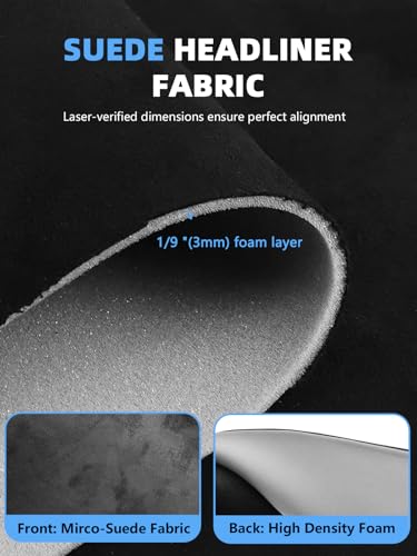 Black Suede Headliner Fabric - 96" L × 60" W Auto Head Liners, Fabric Tube Packaging with Foam Backing for Cars, Trucks, SUVs, RVs, Boats - Home Repair/DIY Headliner Material - color: Black, size: 96"L×60"W