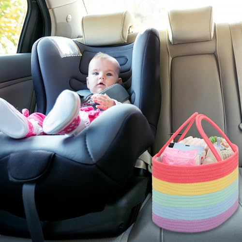 COMSE Baby Diaper Caddy Organizer with Handles, Cotton Rope, Rainbow - color: Rainbow, size: Regular