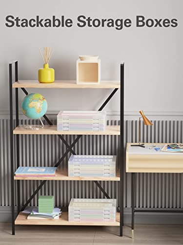 4-Pack A4 Plastic Paper Organizer Box, Scrapbook Storage for 8.5” x 11” Letter Papers, Portable Document Holder, Photo Storage Box Sticker Art Supplies Organizers, 12” x 9” Inner Size