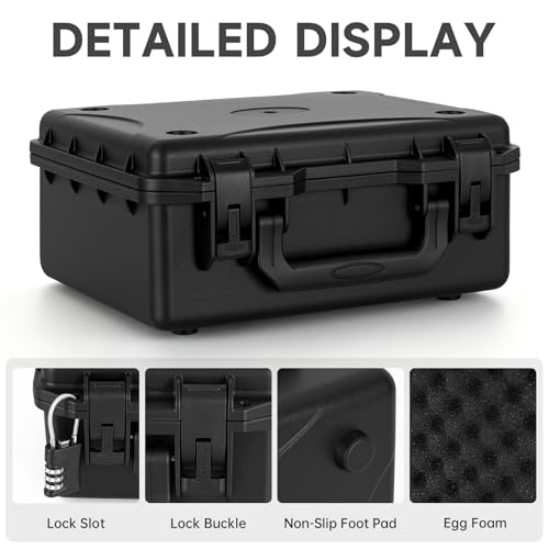 TORIBIO Hard Carrying Case with Foam, Shockproof Storage Box 12"x9.3"x4" - size: 12" x 9.3" x 4"