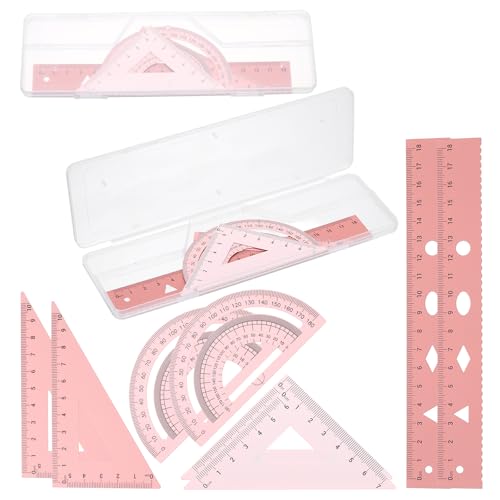 PATIKIL Geometry Set 2Pcs 7" Aluminum Ruler & 4 Triangles, Metal Protractor - color: Gradient Pink, size: 7 Inch