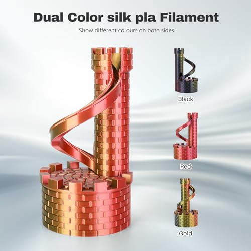 3DHoJor Silk PLA Filament 1.75mm Black Red Gold Triple Color PLA 3D Printer Filament 3 in 1 Coextrusion 1KG Spool(2.2lbs) 3D Printing Filament Dimensional Accuracy +/- 0.03mm - color: Black Red Gold