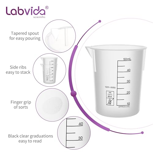 12PCS 50ml Autoclavable Stackable Plastic Beakers, LVB011 - style: 12pcs of 50ml
