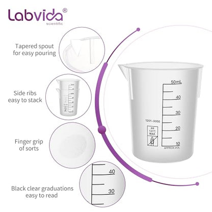 12PCS 50ml Autoclavable Stackable Plastic Beakers, LVB011 - style: 12pcs of 50ml