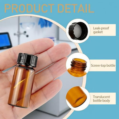10Pcs 10ml Small Amber Glass Lab Sample Vials with Black Screw Caps - color: amber, size: 10ml