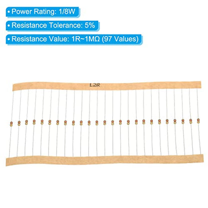 PATIKIL 2425Pack 97 Values 1/8W Resistors Kit Carbon Film 1R Ohm-1M Ohm 5%