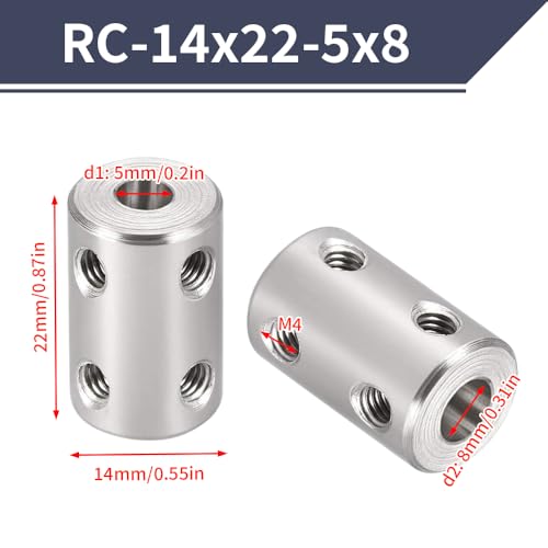 2PCS 5mm to 8mm Bore Rigid Coupling, L22 x D14 Set Screw Shaft Coupler Motor Connector 45# Steel for 3D Printers, Motor Accessories, RC Boat Car Airplane - size: RC-14x22-5x8