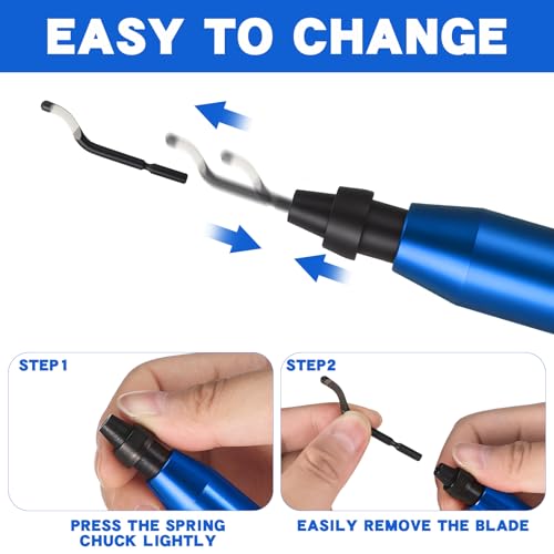 3 Pcs Hand Deburring Tool Kit 2 Countersink Hand Reamer and 1 Deburring Tool with 15 Extra High Speed Steel Swivel Blade for Metal, Resin, Aluminum, Copper, Plastic, 3D Printing, Wood (Blue) - color: Blue