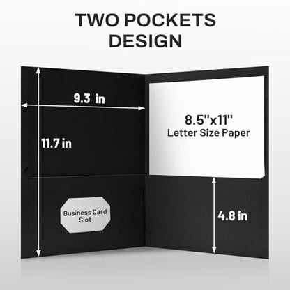 SUNEE Folders with Pockets, 50 Pack File Folders with Business Card Slot, Textured Paper, Fit Letter Size Paper, Paper File Folder for School Office Home Business, Black - color: Black