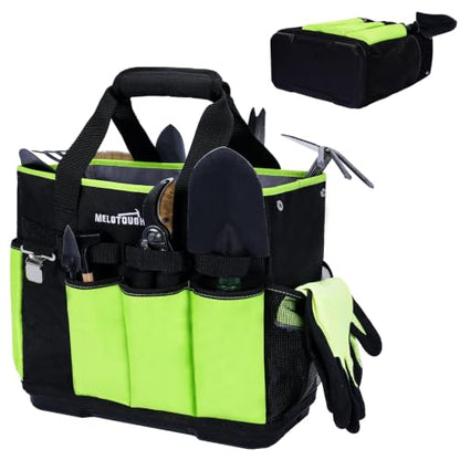MELOTOUGH 12-Pocket Garden Tool Bag with Hard Bottom, Garden Caddy, Green - color: Green