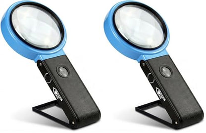 VisionAid 30X 10X Hands-Free Magnifying Glass with Stand, LED Lights, Loupe Handheld Illuminated Magnifier for Low Vision Seniors Reading (Pack of 2) - size: 4 inches (Pack of 2)
