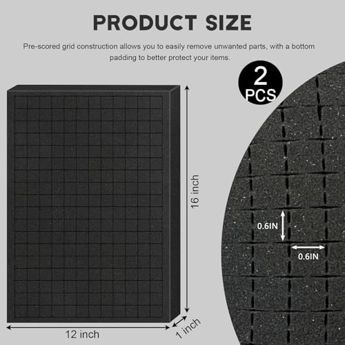 Pick and Pluck Foam Sheets, 2Pcs 16 x 12 x 1 Inch Pick Apart Foam Padding for Camera Storage, Crafts, Tool Box, Storage Drawer - size: 16x12x1inch