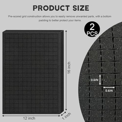 Pick and Pluck Foam Sheets, 2Pcs 16 x 12 x 1 Inch Pick Apart Foam Padding for Camera Storage, Crafts, Tool Box, Storage Drawer - size: 16x12x1inch