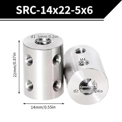 2PCS 5mm to 6mm Bore Rigid Coupling, L22 x D14 Set Screw Shaft Coupler Motor Connector Stainless Steel for 3D Printers, Motor Accessories, RC Boat Car Airplane - size: SRC-14x22-5x6