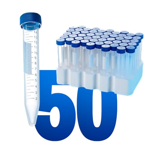 Polypropylene Conical Centrifuge Tubes - Plastic Test Tubes with Caps, Printed Graduation, Sterile, Blue Flat Screw Caps, for Medical and Laboratory Use (50, Conical 15ml with Tray) - size: Conical 15ml With Tray