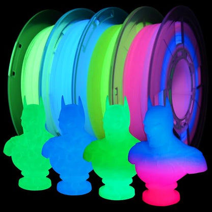 RAMBERY Glow in The Dark 3D Printer Filament Bundle Multicolour Blue Red Yellow Green PLA Filament 1.75mm Luminous 3D Printing Filament, 1.75mm 200gX 4 Spools (1.76 lbs) - color: Luminous Multicolour