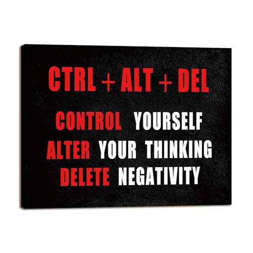 Pyradecor Black Red and White Motivational CTRL+ALT+DEL Classroom Positive Quotes Inspirational Poster Canvas Prints Wall Art for Office Living Room Home Decorations - color: CTRL+ALT+DEL-R+W, size: 16"L x 12"W