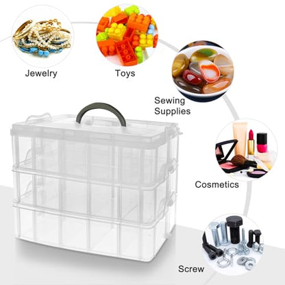 Guyuyii 3-Tier Bead Organizers and Storage with 30 Adjustable Compartments - color: white