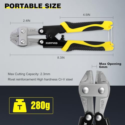 XUDYVCO 8IN Heavy Duty Mini Bolt Cutters with Labor-Saving Spring