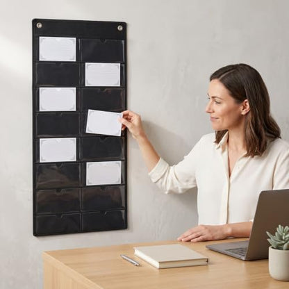 1 Pack 3" x 5" Index Card Holder Sleeve 16 Slots for Office, Black - color: Black