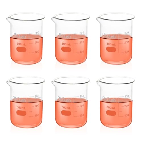 6 Pcs 300mL Glass Beaker Set, Low Form Beakers, Graduated Glass Beakers for Lab, Classroom, Craft, Kitchen,BKLG300A6-X - style: 6 Pcs of 300ml