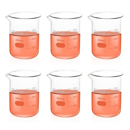 6 Pcs 300mL Glass Beaker Set, Low Form Beakers, Graduated Glass Beakers for Lab, Classroom, Craft, Kitchen,BKLG300A6-X - style: 6 Pcs of 300ml