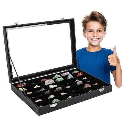 Rock Collection Display Case, 36 Grid Storage Organizer for Collectibles - size: 2 layers