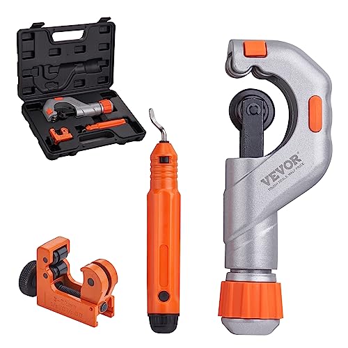 VEVOR 3PCS Tubing Cutter Set, 3/16"-2" O.D. Copper Pipe Cutter, 1/8"-7/8" O.D. Mini Tube Cutter and Deburring Tool, Heavy Duty Pipe Cutter Set for Copper, Aluminum, Stainless Steel, Plastic Pipes - size: 3/16"-2" O.D.