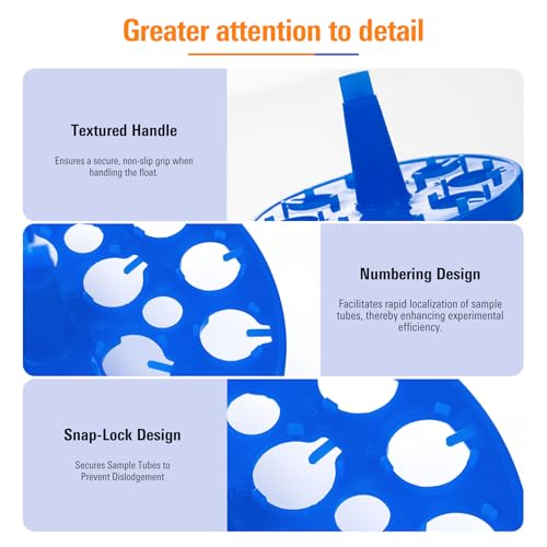 Plastic Round Floating Tube Rack, 8-Well Water Bath Plate, Tube Bracket with Leg for 1.5ml Microcentrifuge Tube, Blue, 1 Pcs - size: 8-Well