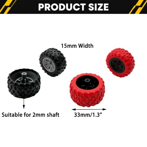12PCS Toy Wheel Model Car Rubber Tire Wheel with 6PCS Metal Shaft Round Rod Axles for for DIY Model Toy RC Car Truck Robot Boat Building Projects (Red) - color: Red